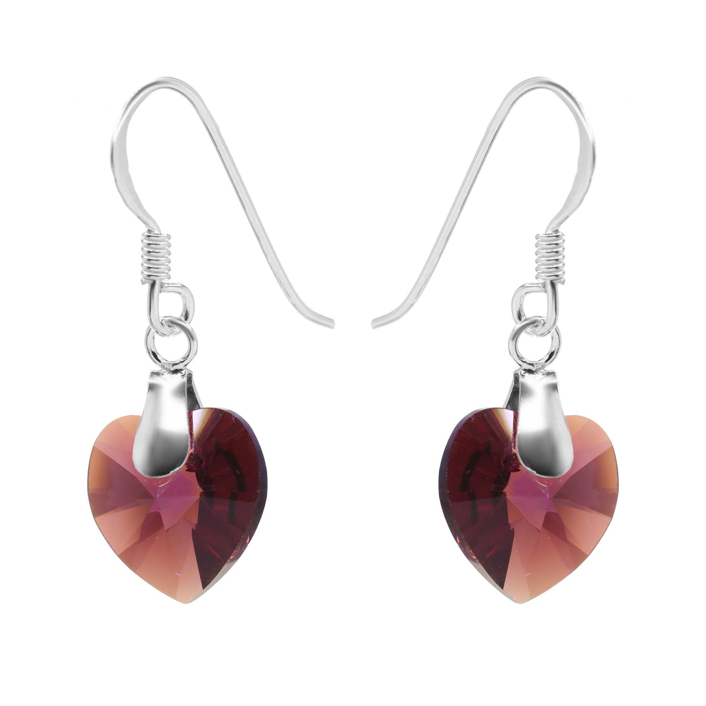 Aros de Plata 925 Estilo Gancho Corazón Tornasol Granate