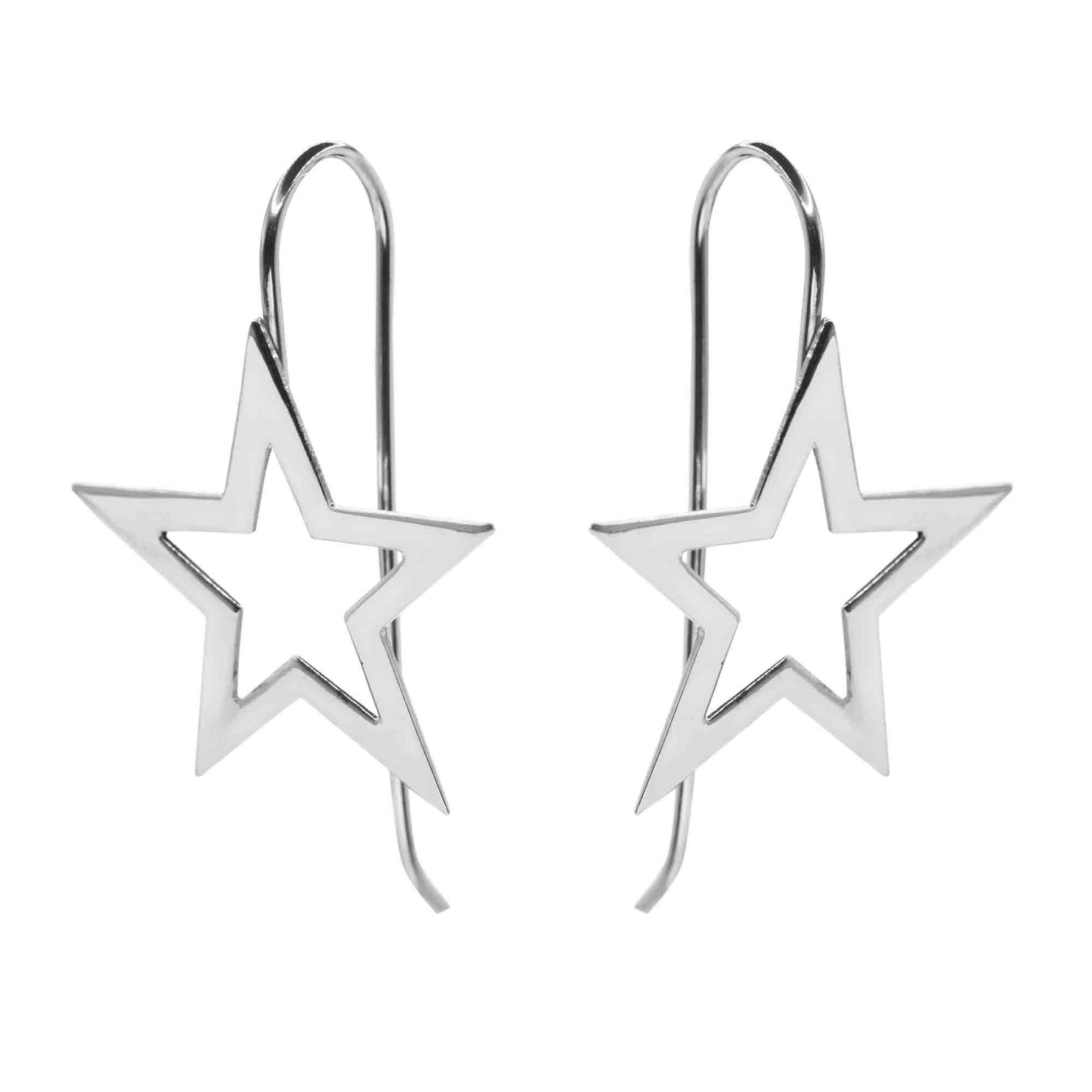Aros de Plata 925 Estilo Gancho y Figura Estrella Lisa