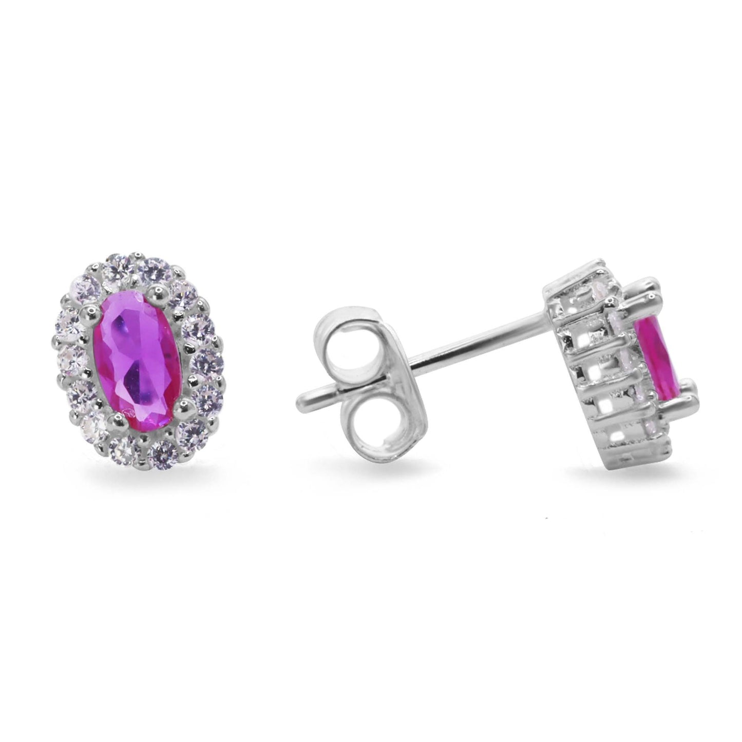 Aros de Plata 925 Estilo Lady con Circón Magenta