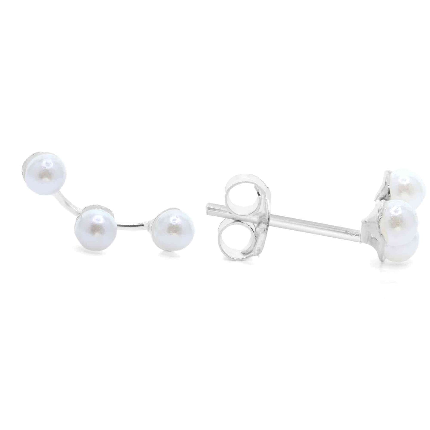 Aros de Plata 925 Estilo Trepador con Perlas de Imitación -