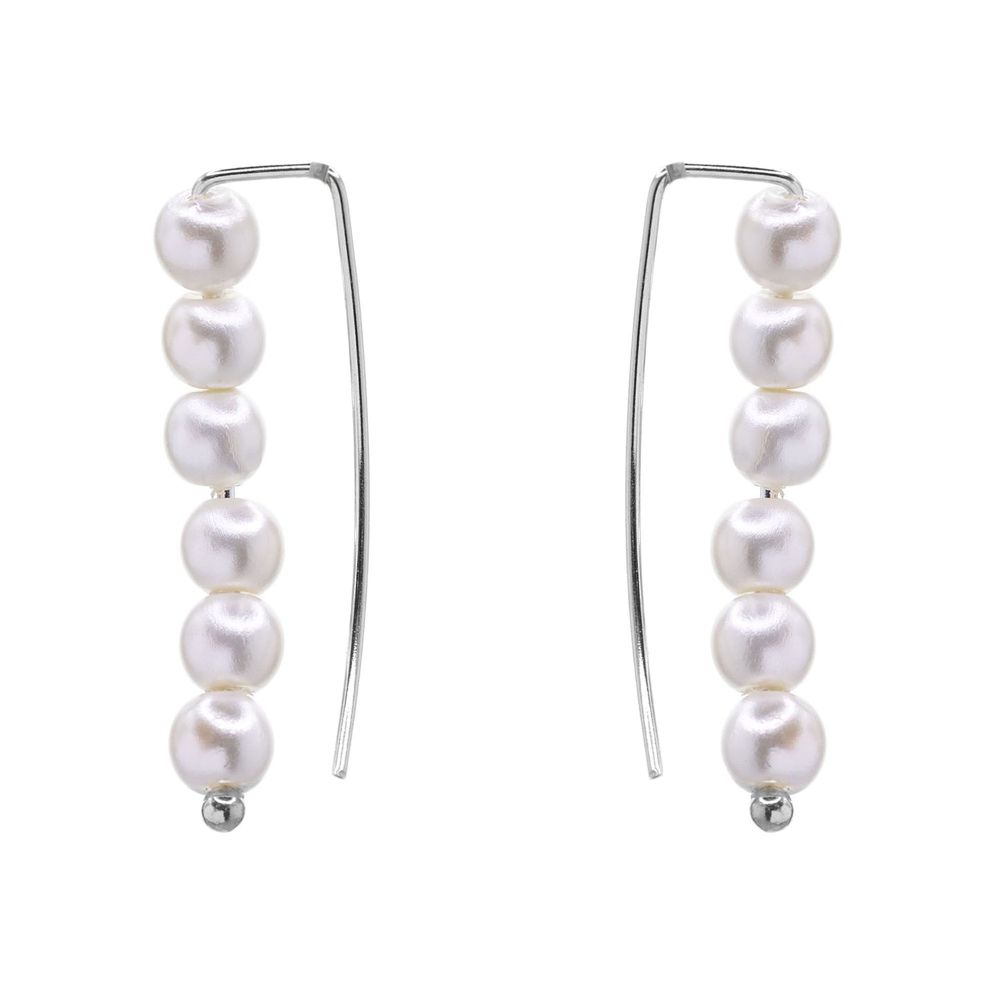 Aros de Plata 925 Estilo Trepador con Serie de Perlas
