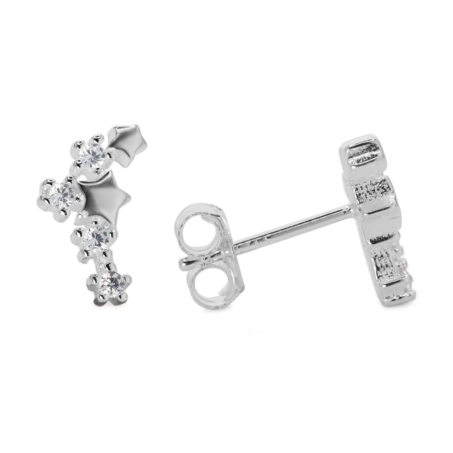 Aros de Plata 925 Estilo Trepadores Diseño Estrellas con Micro Circones