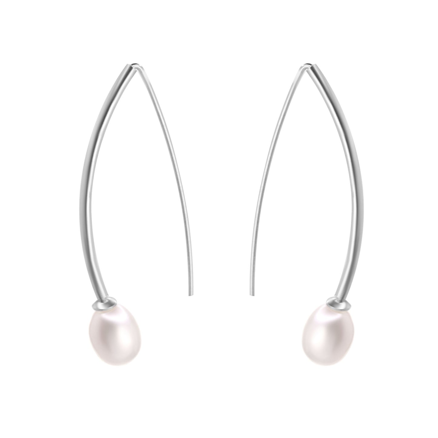 Aros de Plata 925 Estilo Varita con Perla