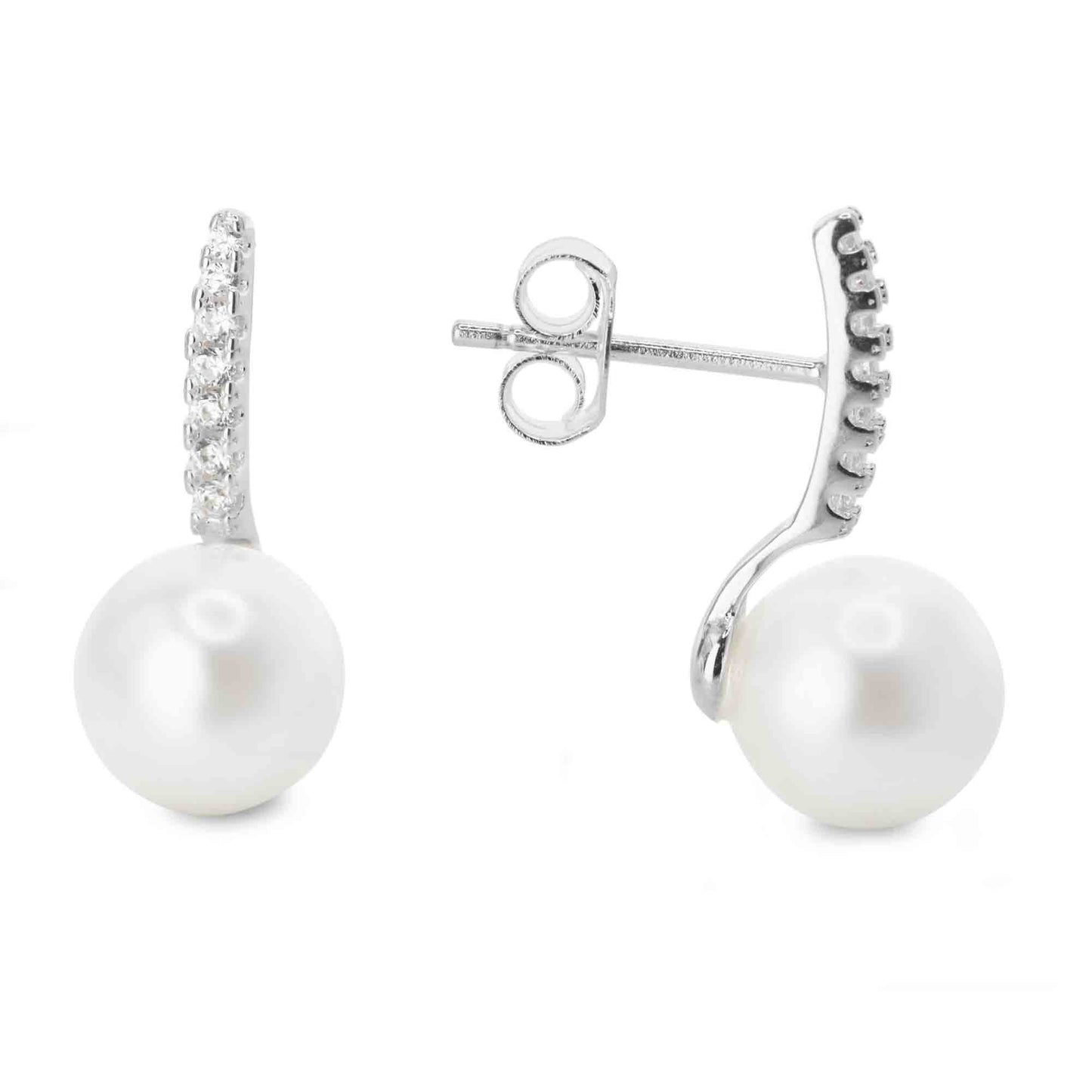 Aros de Plata 925 Estilo Varita de Circones con Perlas de Imitación