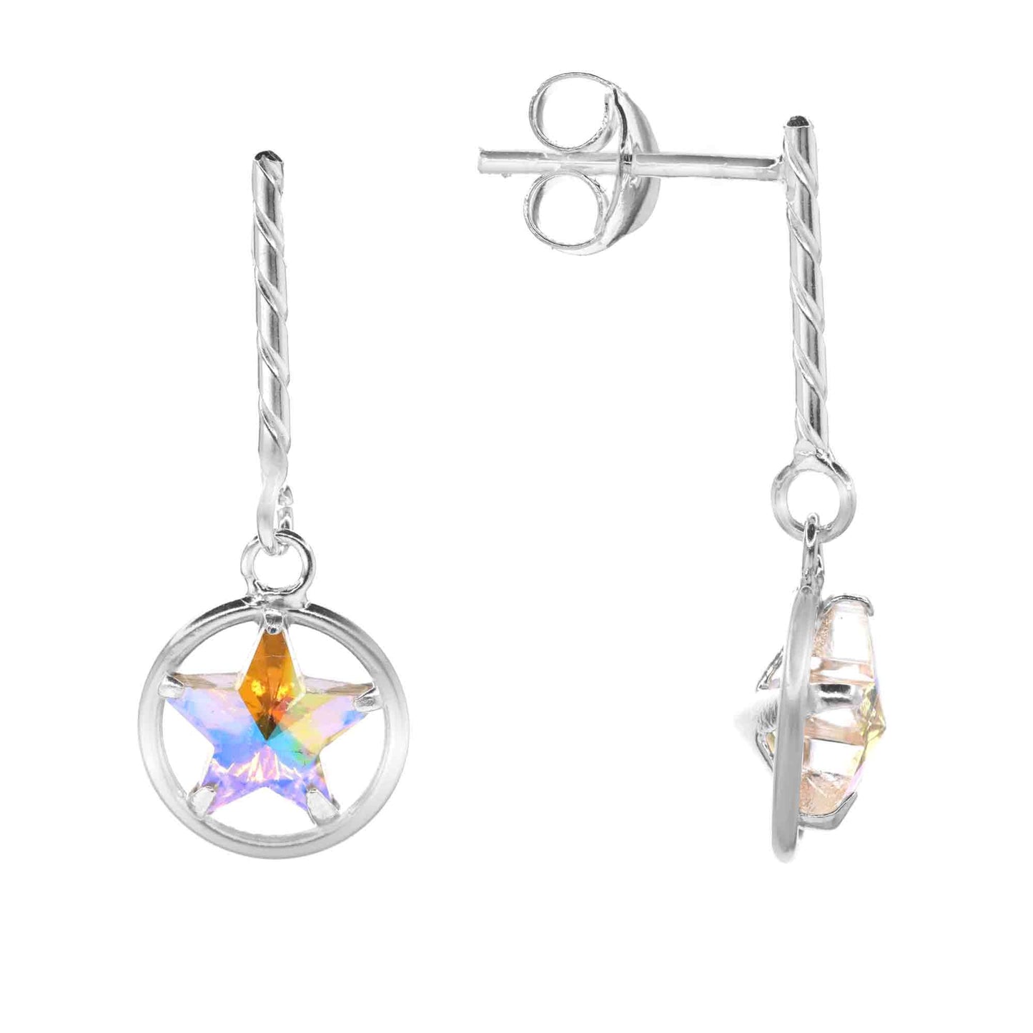 Aros de Plata 925 Estrellas Tornasol en Circulo