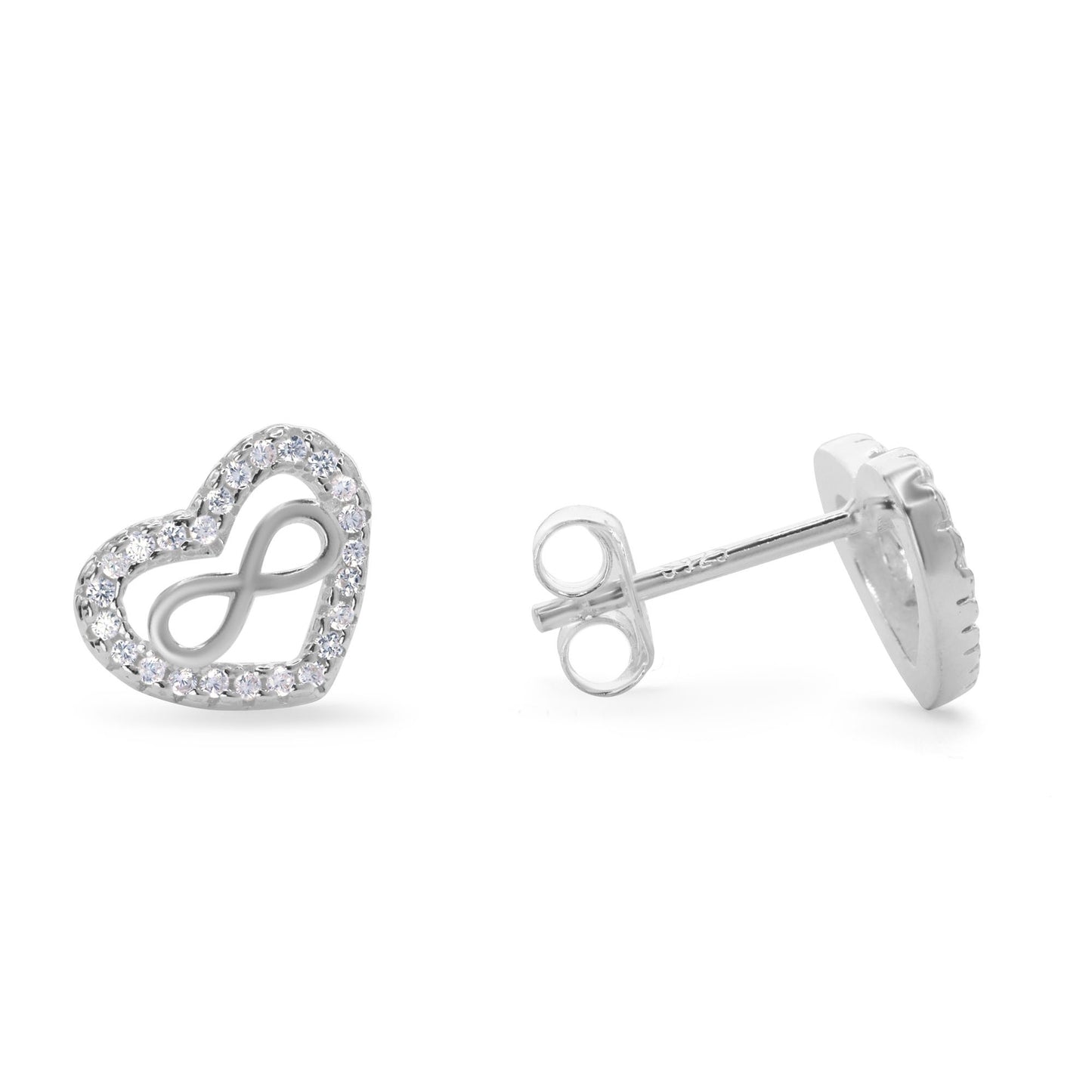Aros de Plata 925 Figura Corazón con Infinito y Circones