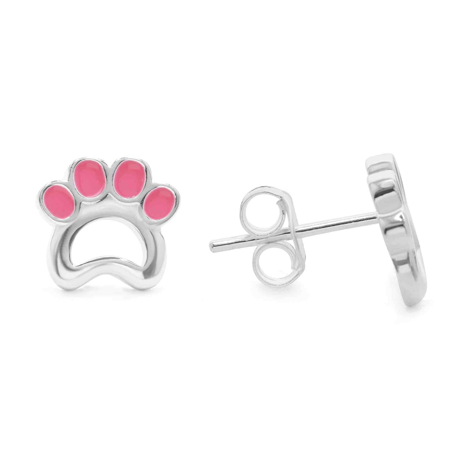 Aros de Plata Figura Huella Esmaltado Rosa