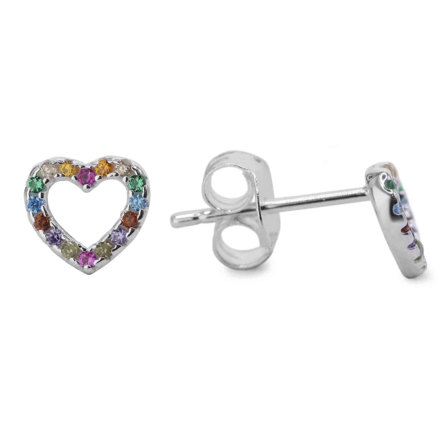 Aros de Plata 925 Figuras Corazón con Circones de Colores