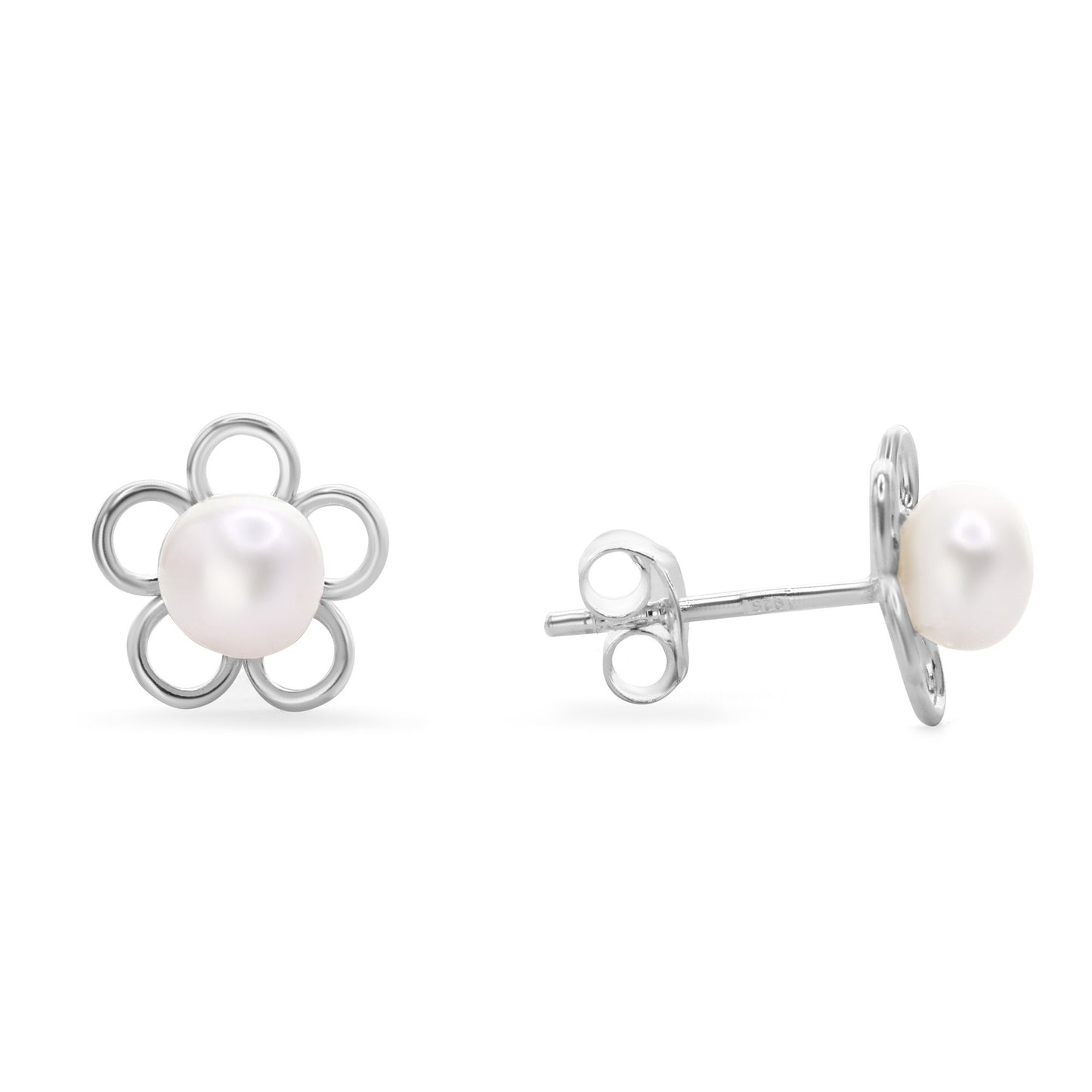 Aros de Plata Figuras de Flor Pequeña con Perla