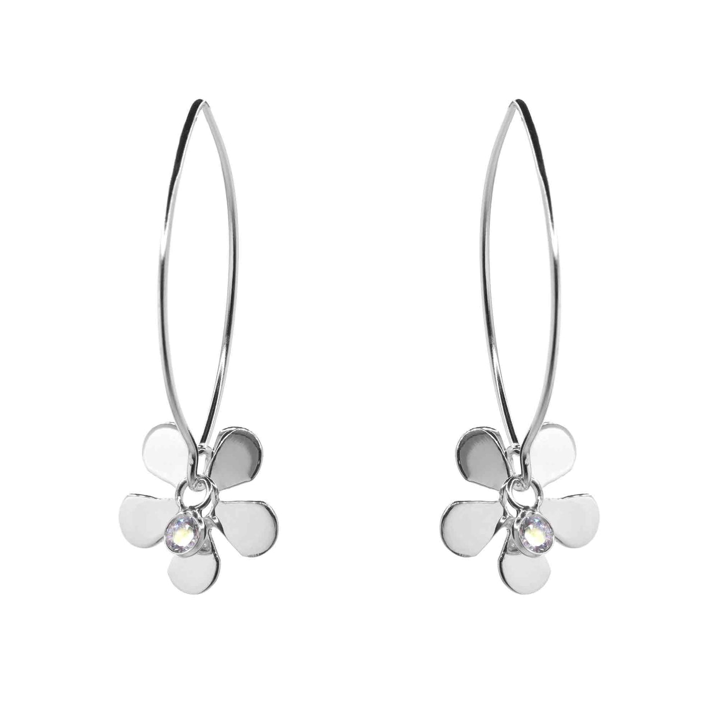 Aros de Plata 925 Flores Colgantes con Punto de Circón