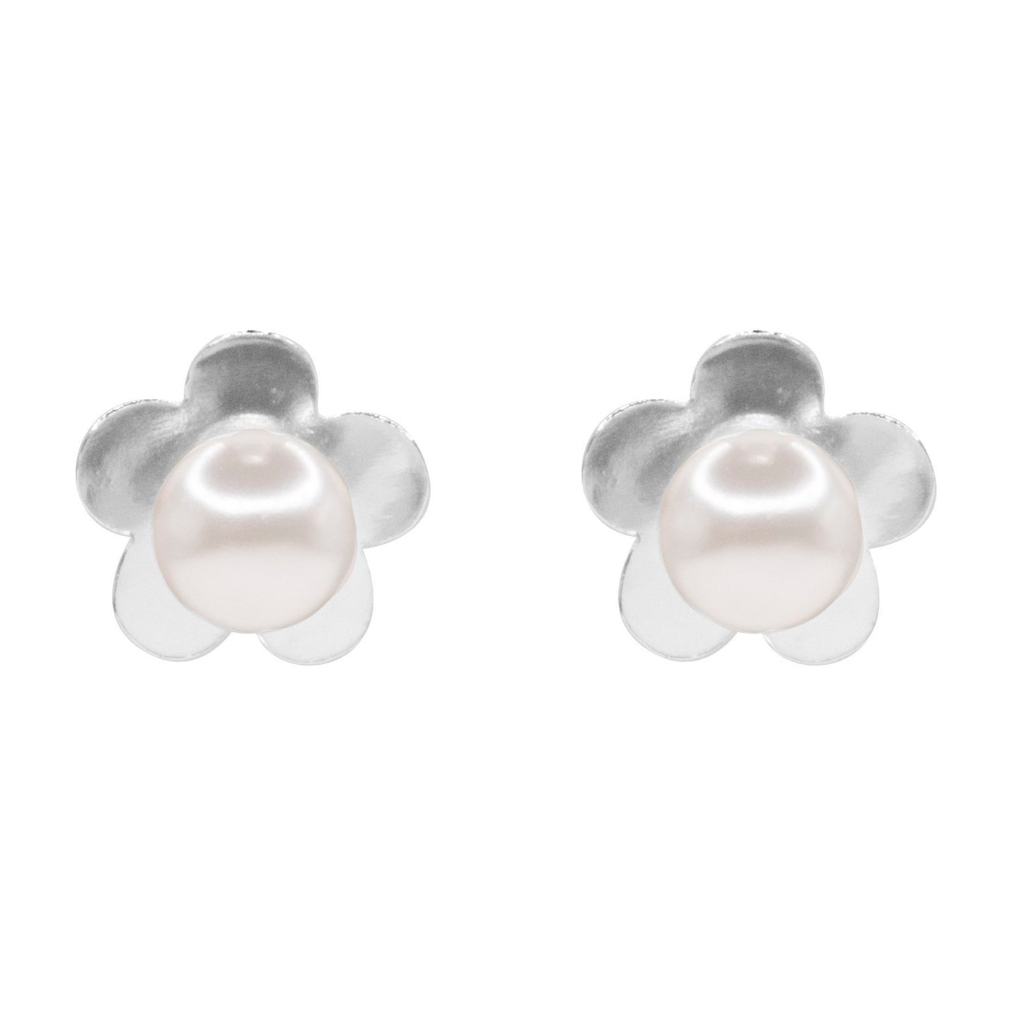 Aros de Plata 925 Flores con Perla
