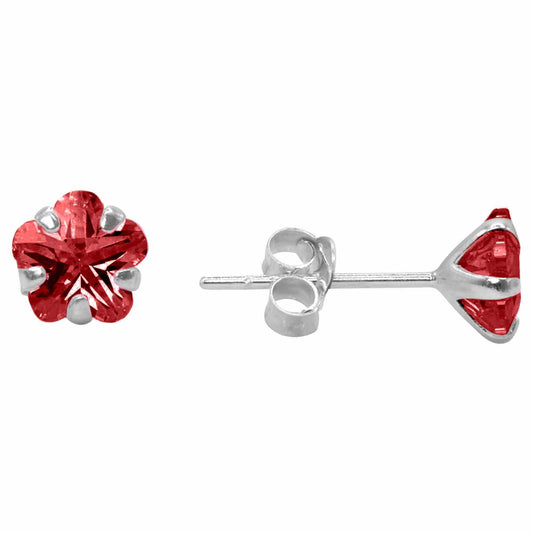 Aros de Plata Flores de Circón Rojo