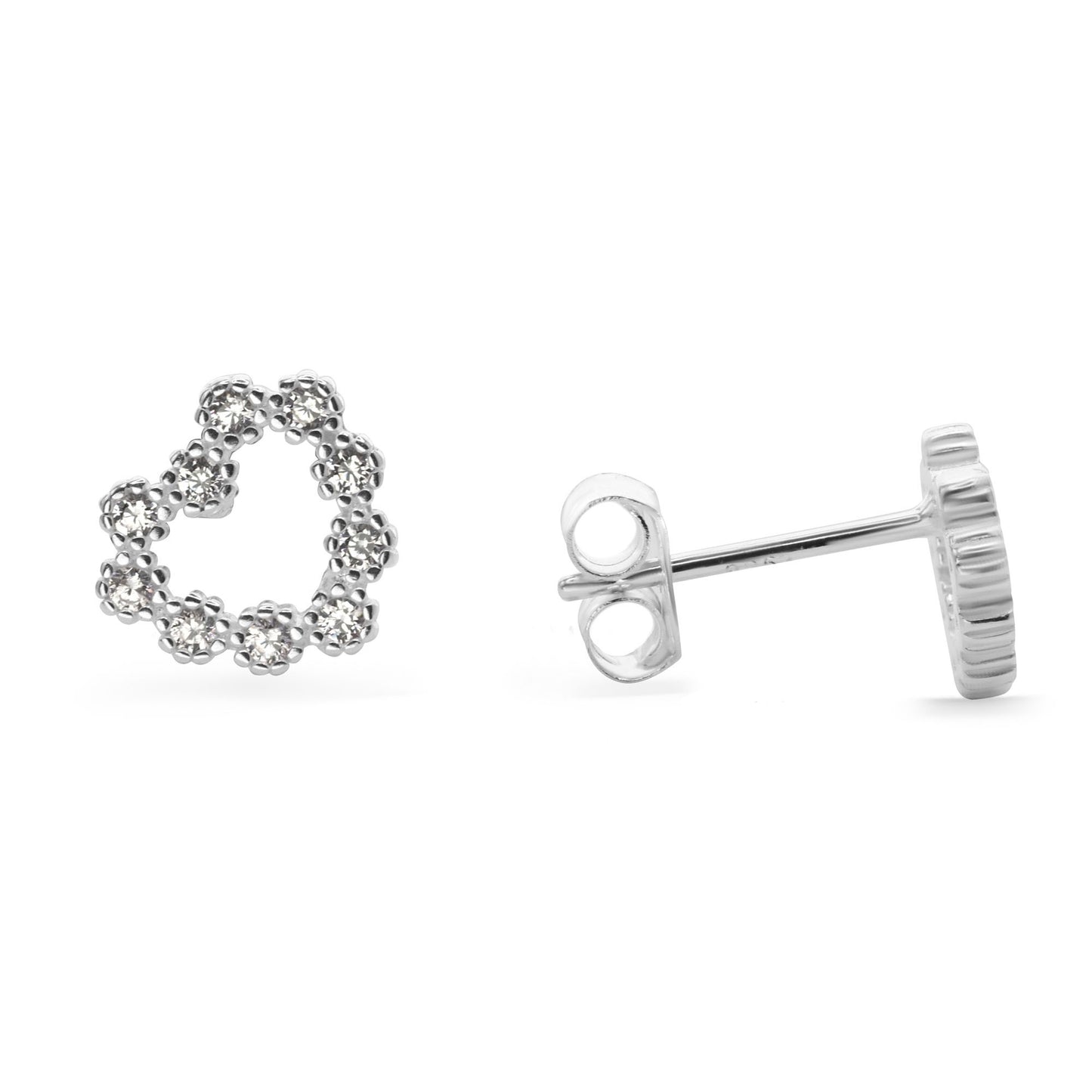 Aros de Plata 925 Forma Corazón con Serie de Circones
