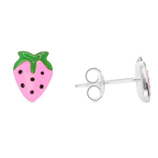 Aros de Plata Fresas Rosas