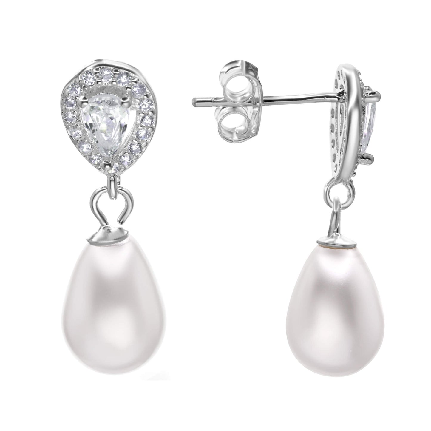 Aros de Plata 925 Gota de Circón con Colgante de Perla Imitación