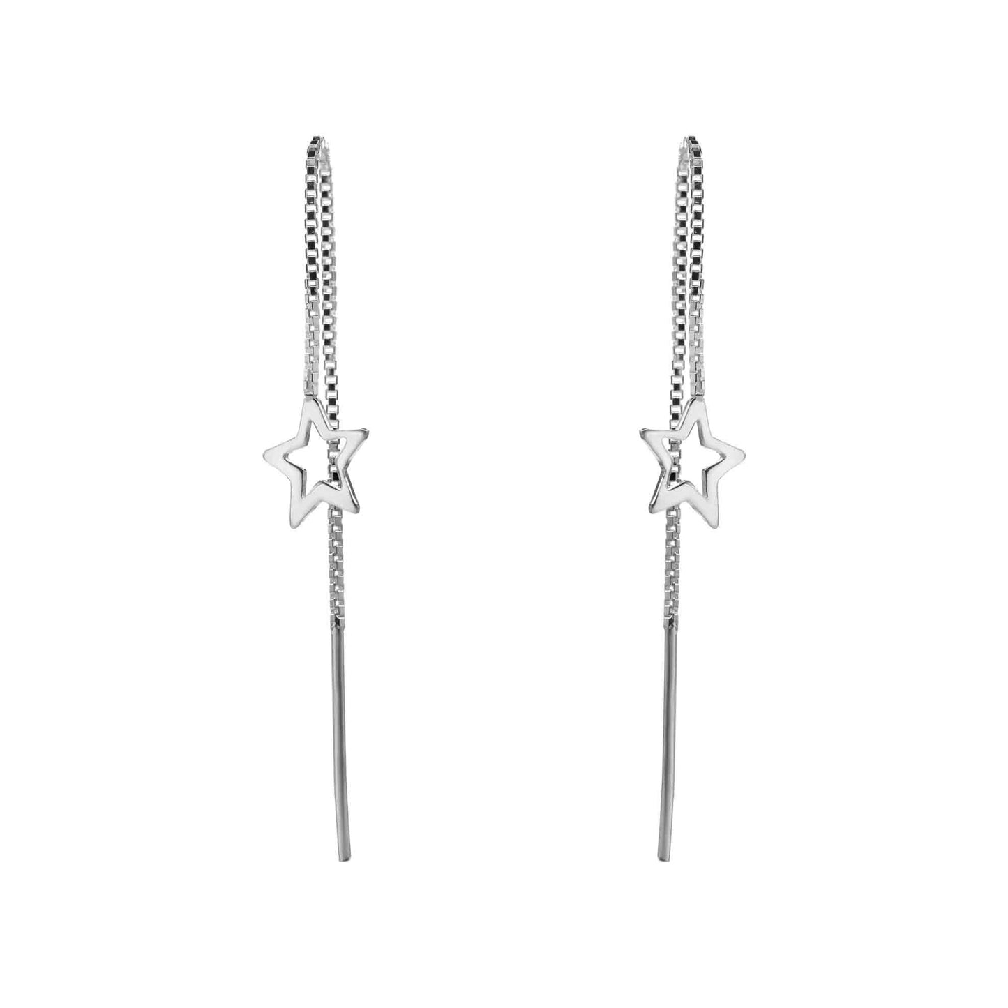 Aros de Plata 925 Largo Estrella con Cadena -