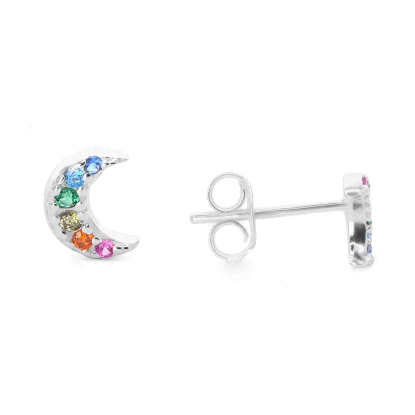 Aros de Plata 925 Lunas Crecientes con Circones de Colores