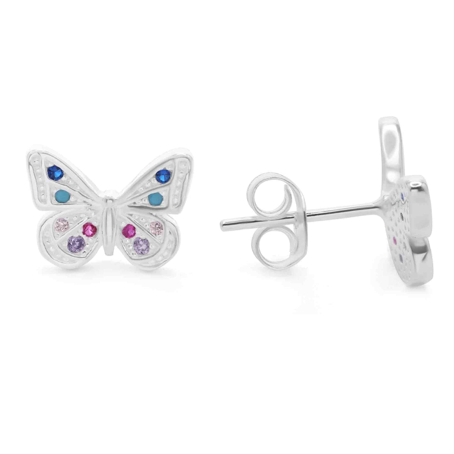 Aros de Plata 925 Mariposas con Circones de Colores