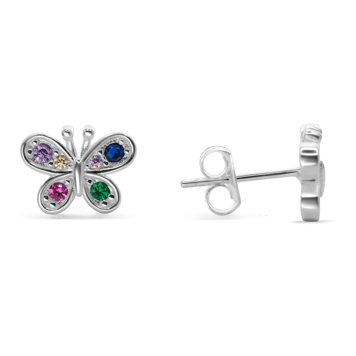 Aros de Plata 925 Mariposas con Circones de Colores