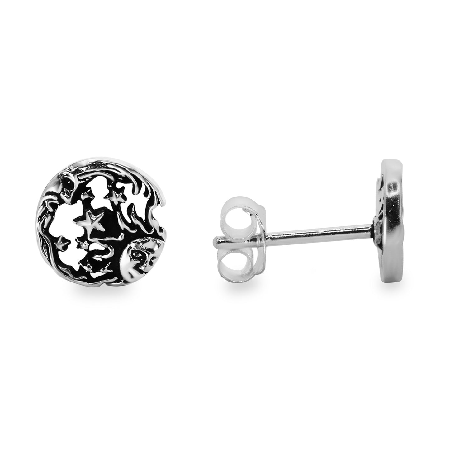Aros de Plata 925 Media Luna con Figura de Sol