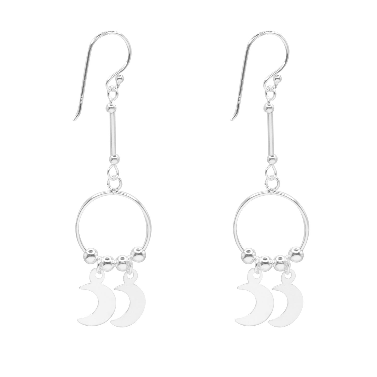 Aros de Plata 925 Mini Argollas con Lunas