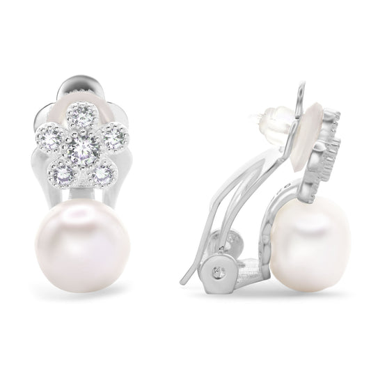 Aros de Plata 925 Modelo a Presión con Perlas y Circones