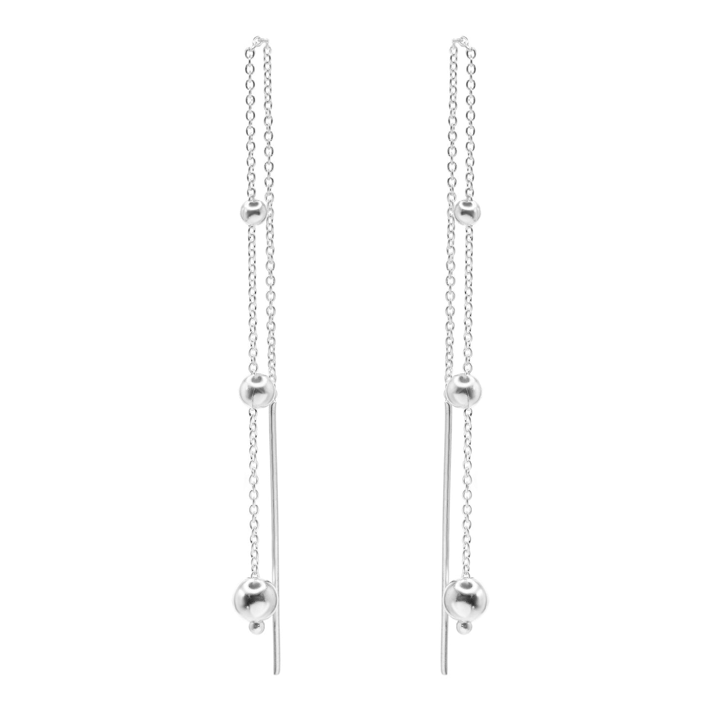 Aros de Plata 925 Modelo Cadena con Esferas y Varita