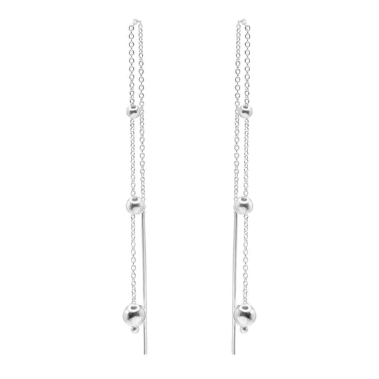 Aros de Plata 925 Modelo Cadena con Esferas y Varita