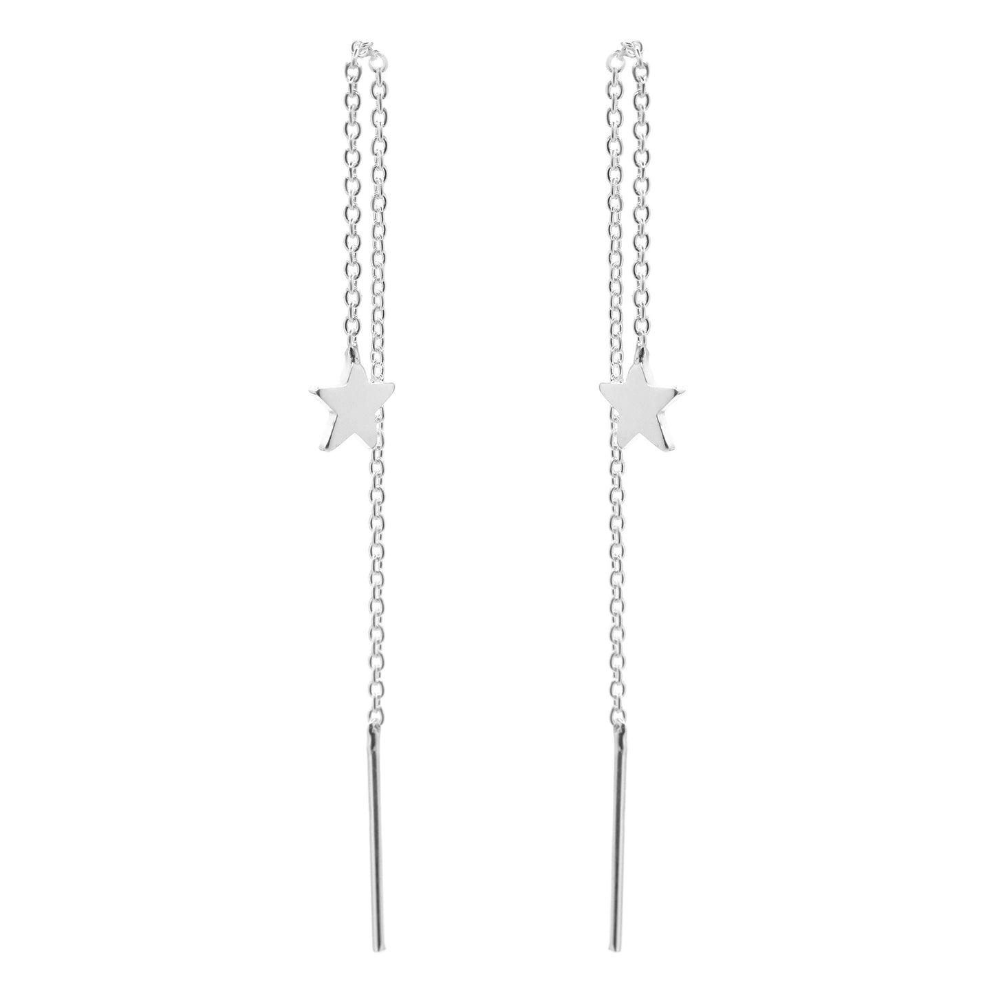 Aros de Plata 925 Modelo Cadena con Placas de Estrella Lisa