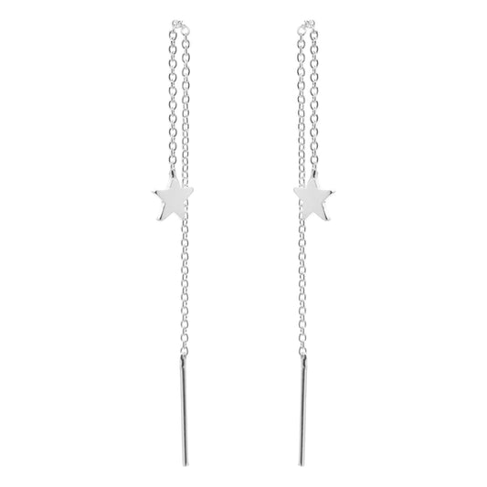 Aros de Plata 925 Modelo Cadena con Placas de Estrella Lisa