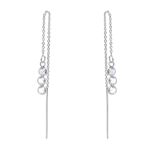 Aros de Plata 925 Modelo Cadena con Triple Circón