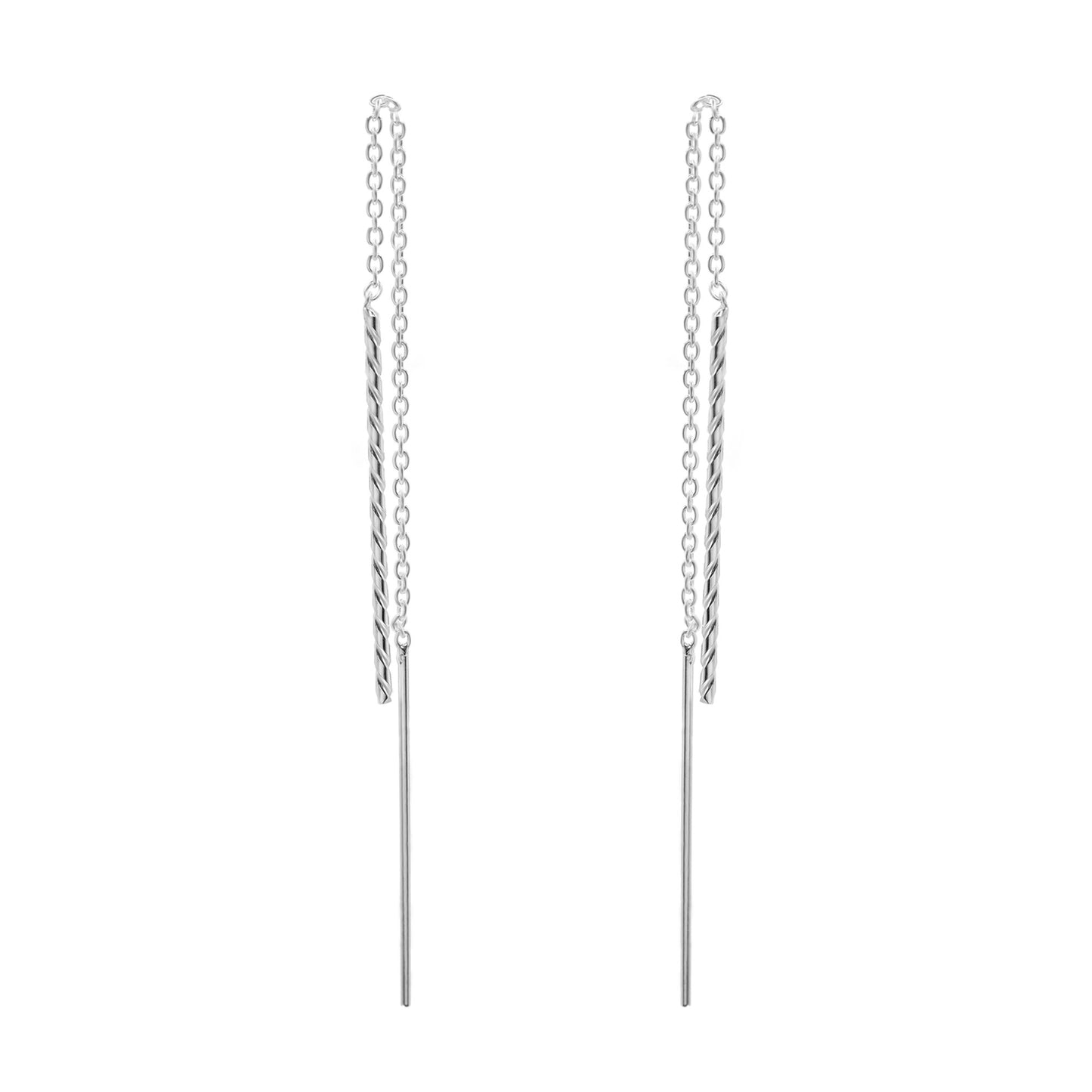 Aros de Plata 925 Modelo Cadena con Varita Espiral
