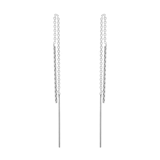 Aros de Plata 925 Modelo Cadena con Varita Espiral