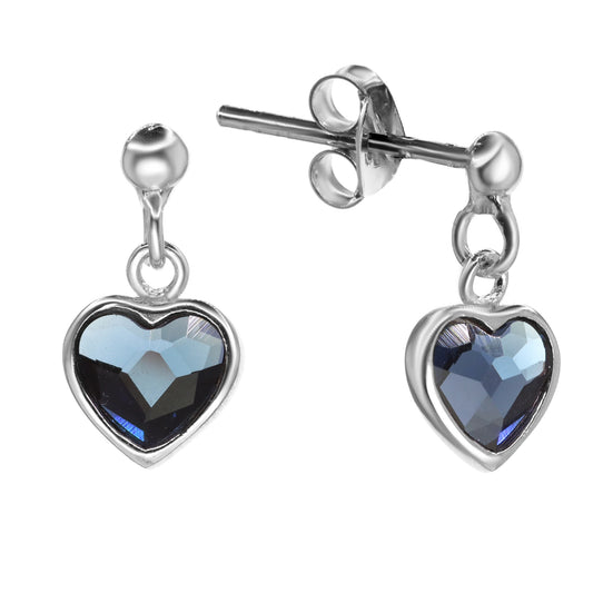 Aros de Plata 925 Modelo Corazón Cristal Azul Swarovski Elements