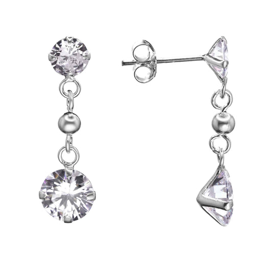 Aros de Plata 925 Modelo Doble Circón con Esfera Lisa