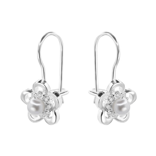 Aros de Plata 925 Modelo Flores Circones con Pequeña Perla
