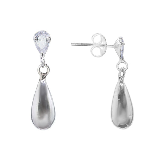 Aros de Plata 925 Modelo Gota con Circón