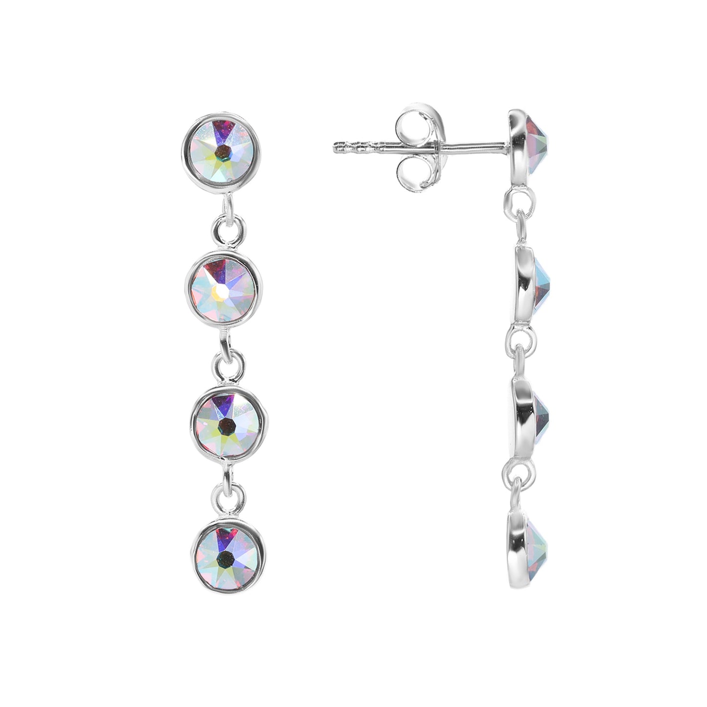Aros de Plata 925 Modelo Largo Swarovski Elements Cristales Tornasol