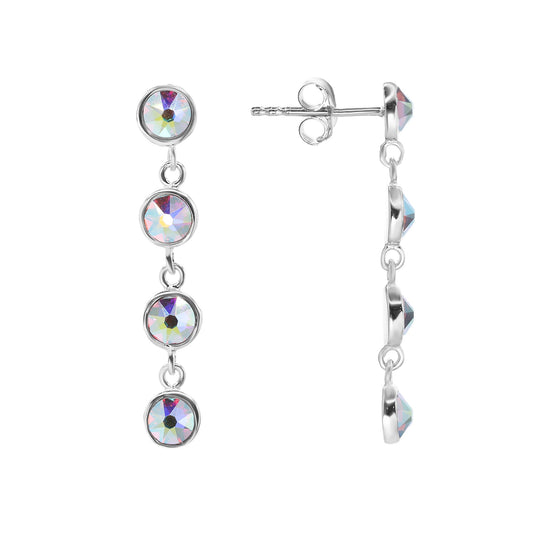 Aros de Plata 925 Modelo Largo Swarovski Elements Cristales Tornasol