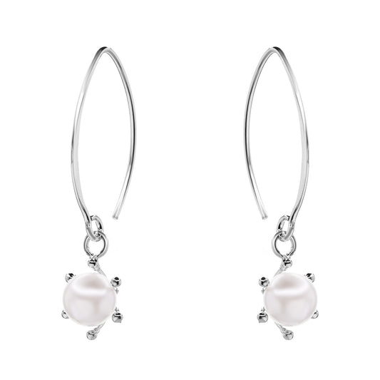 Aros de Plata 925 Modelo Pistilo con Gancho y Perla de Imitación