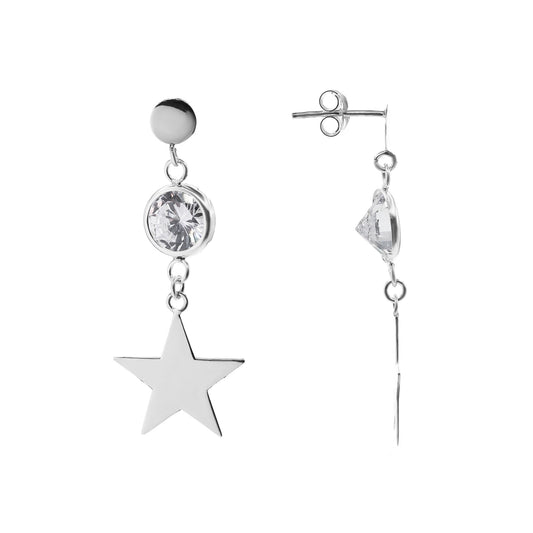 Aros de Plata 925 Modelo Placa de Estrellas con Circón