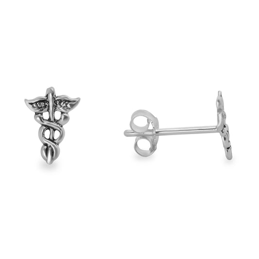 Aros de Plata 925 Modelo Símbolo de Medicina Caduceo de Hermes