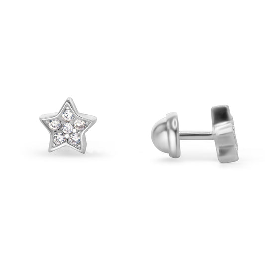Aros de Plata Para Bebé de Tope Mini Estrella con Circones