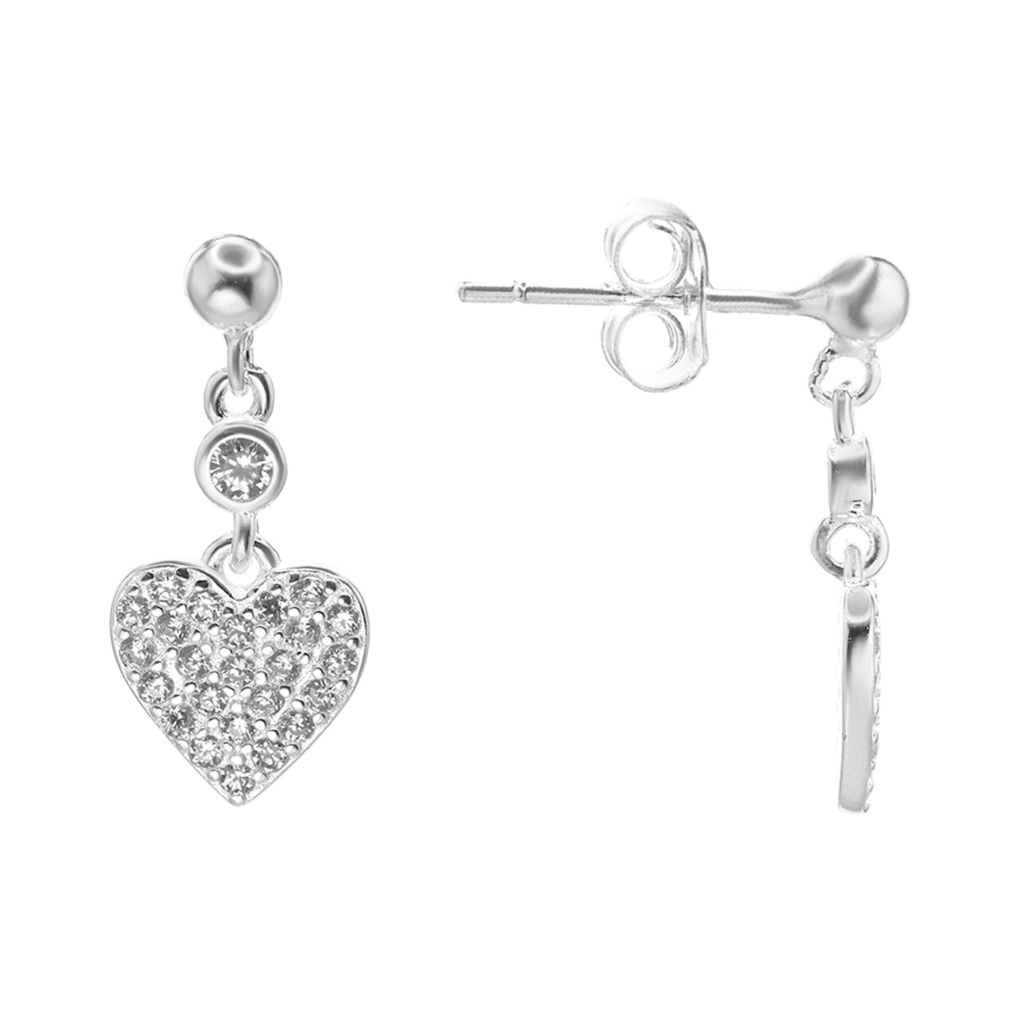 Aros de Plata 925 Pequeña Esfera con Placas Forma de Corazón