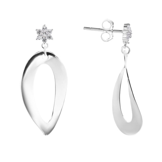 Aros de Plata 925 Pequeña Flor de Circón con Ovalo Irregular