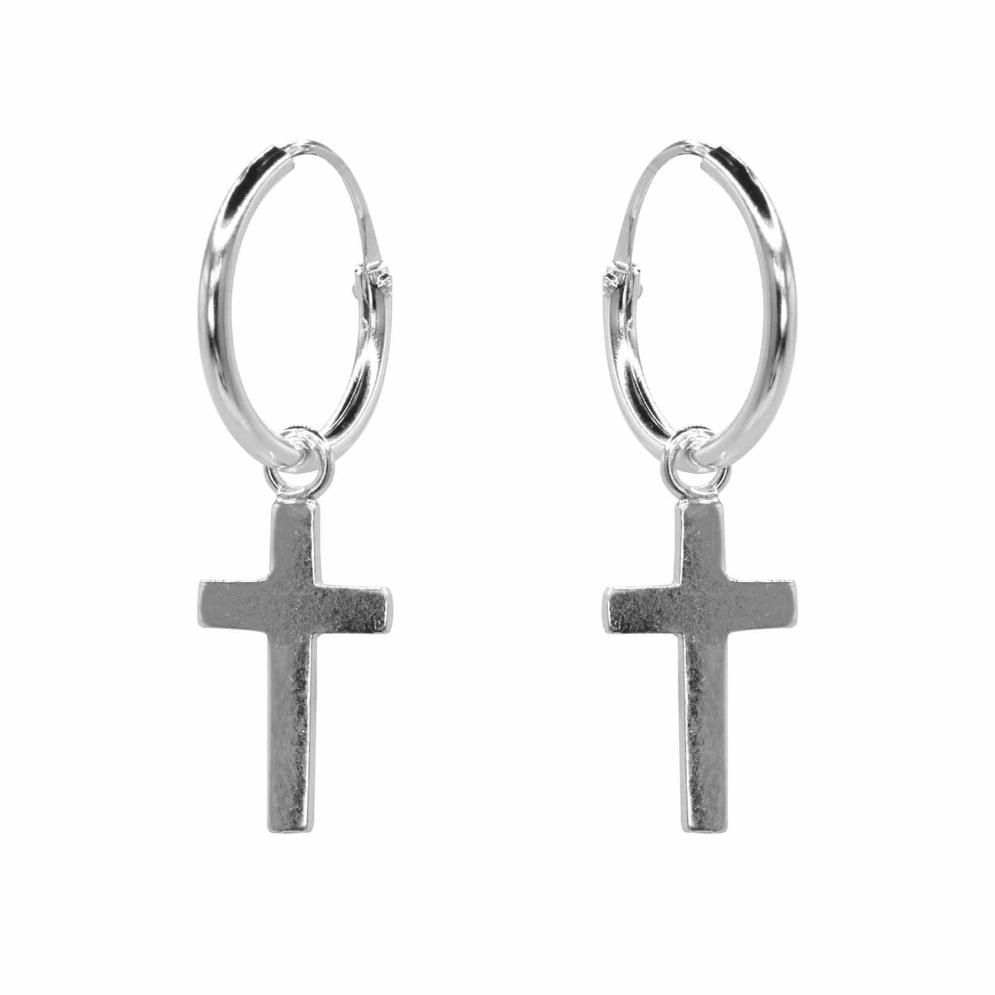 Aros de Plata Pequeñas Argollas con Cruz