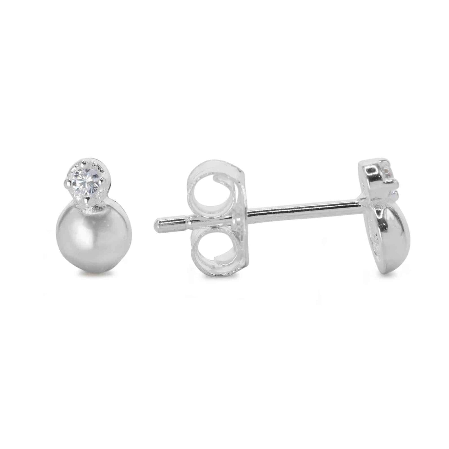 Aros de Plata 925 Pequeño Circón con Esfera Lisa