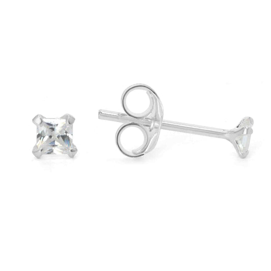 Aros de Plata 925 Pequeño Circón Cuadrado 2 mm