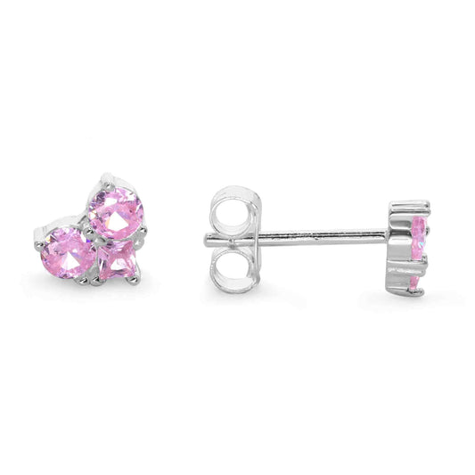 Aros de Plata 925 Pequeño Corazón con Circones Rosas