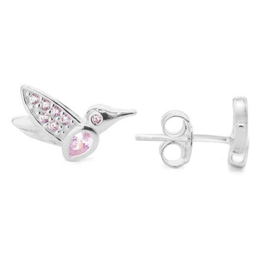 Aros de Plata 925 Pequeños Colibrí con Circón Rosas